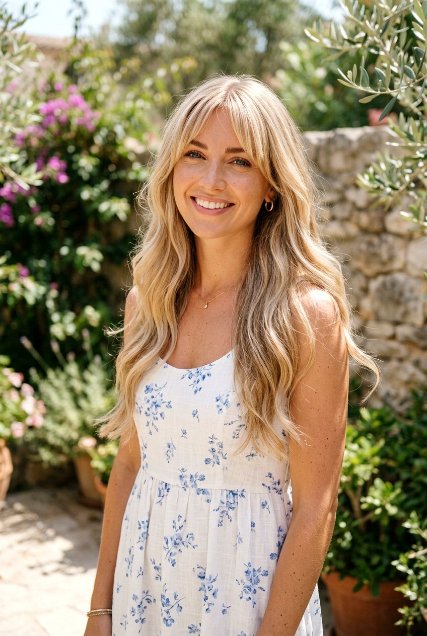 Long Blonde Hair With Bottleneck Bangs - 20 bottleneck bangs for long hair - 20 bottleneck bangs for long hair