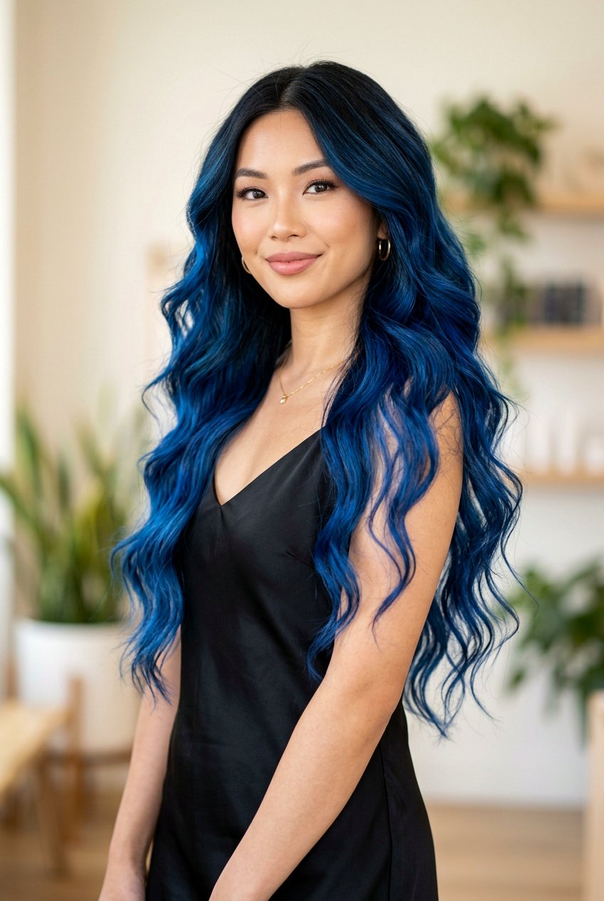 Long Blue Balayage On Black Hair - 20 blue balayage on black hair - 20 blue balayage on black hair