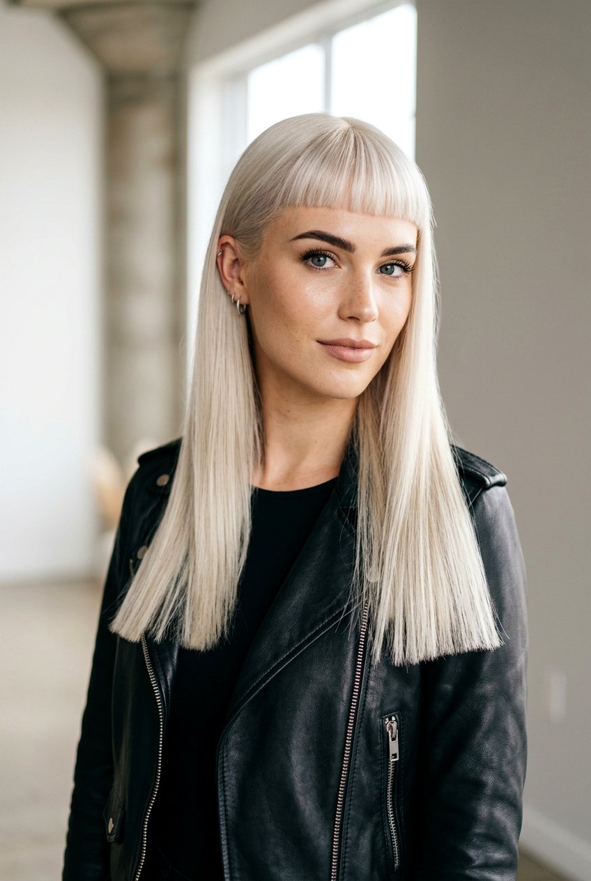 Long Blunt Cut With Baby Bangs - 20 long blunt haircut for straight hair - 20 long blunt haircut for straight hair