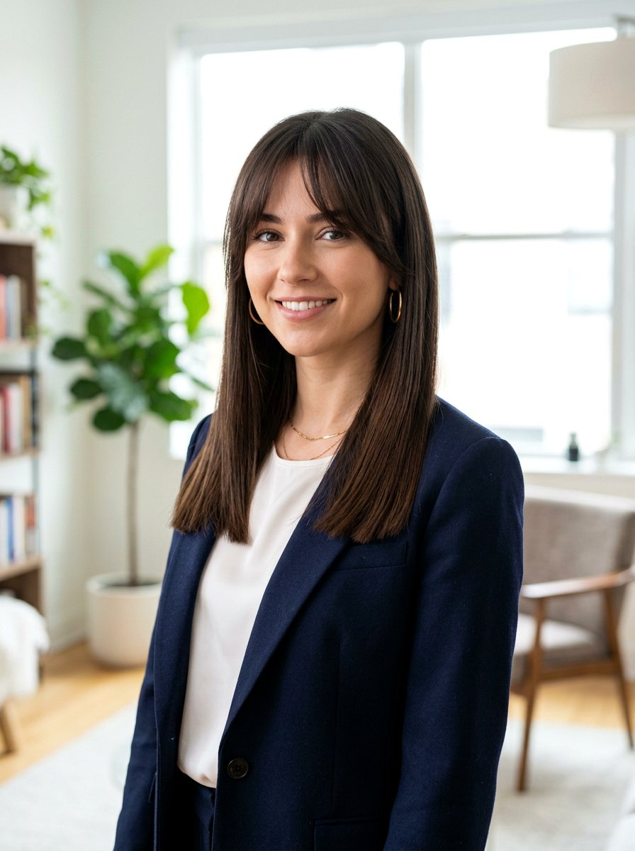 Long Blunt Cut With Curtain Bangs - 20 hairstyle to balance broad shoulders women - 20 hairstyle to balance broad shoulders women