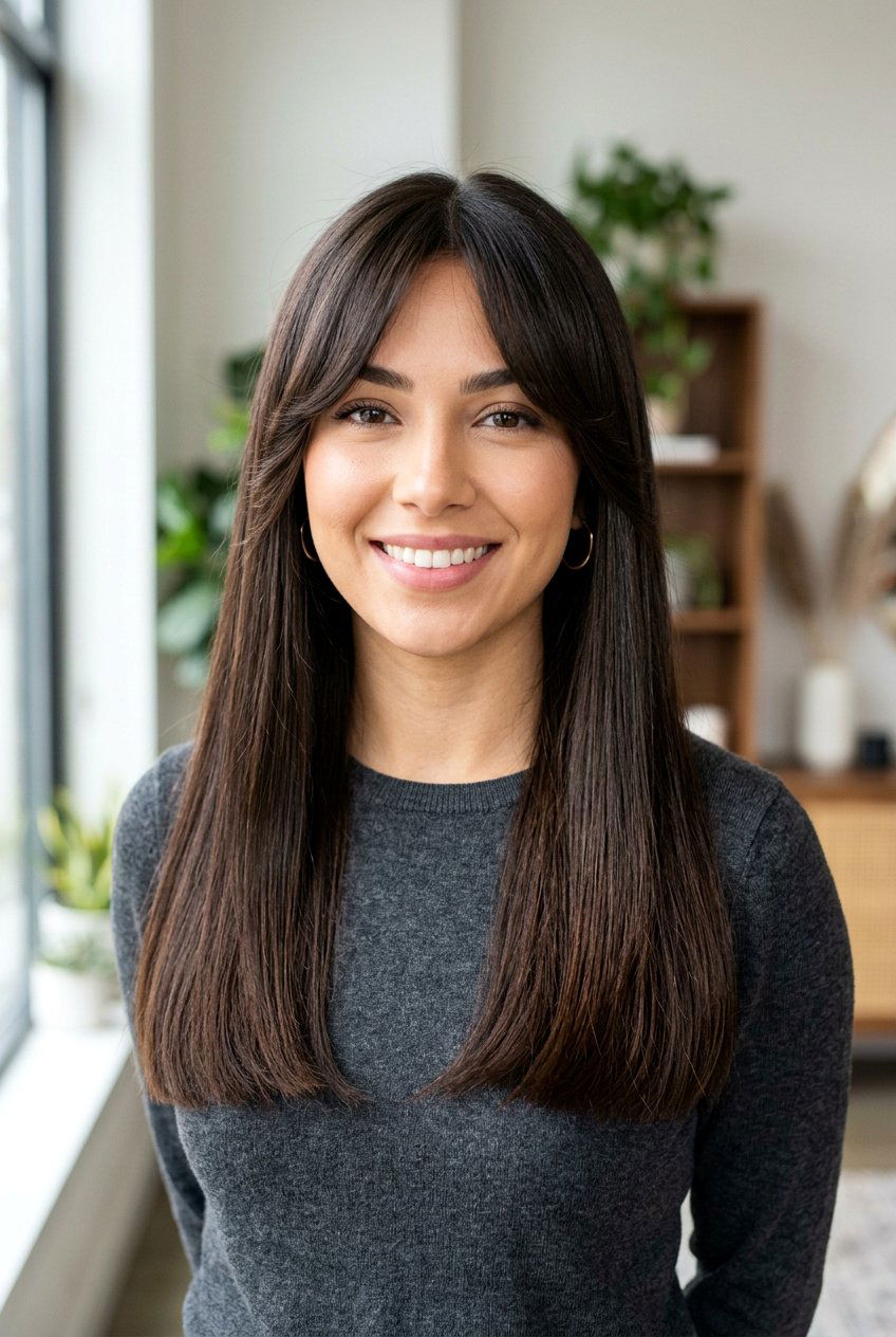 Long Blunt Cut With Curtain Bangs - 20 blunt cut long hair - 20 blunt cut long hair