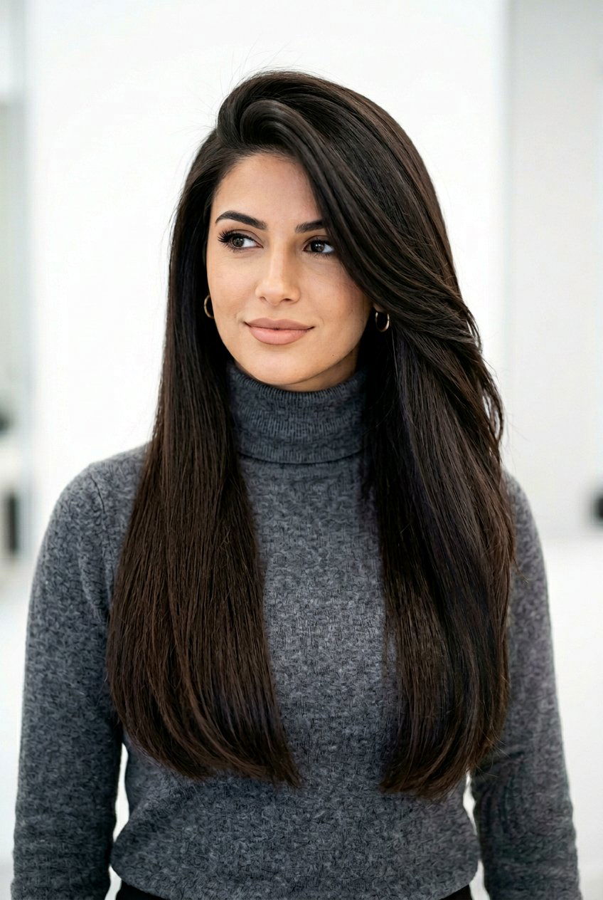 Long Blunt Cut With Deep Side Part - 20 long blunt haircut for straight hair - 20 long blunt haircut for straight hair