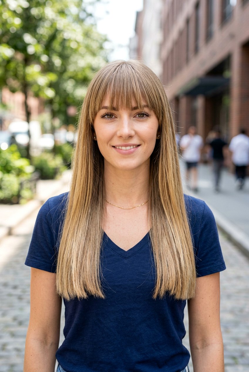 Long Blunt Cut With Lash Skimming Bangs - 20 long blunt haircut for straight hair - 20 long blunt haircut for straight hair