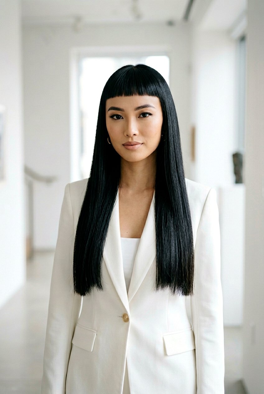 Long Blunt Cut With Micro Bangs - 20 long blunt haircut for straight hair - 20 long blunt haircut for straight hair