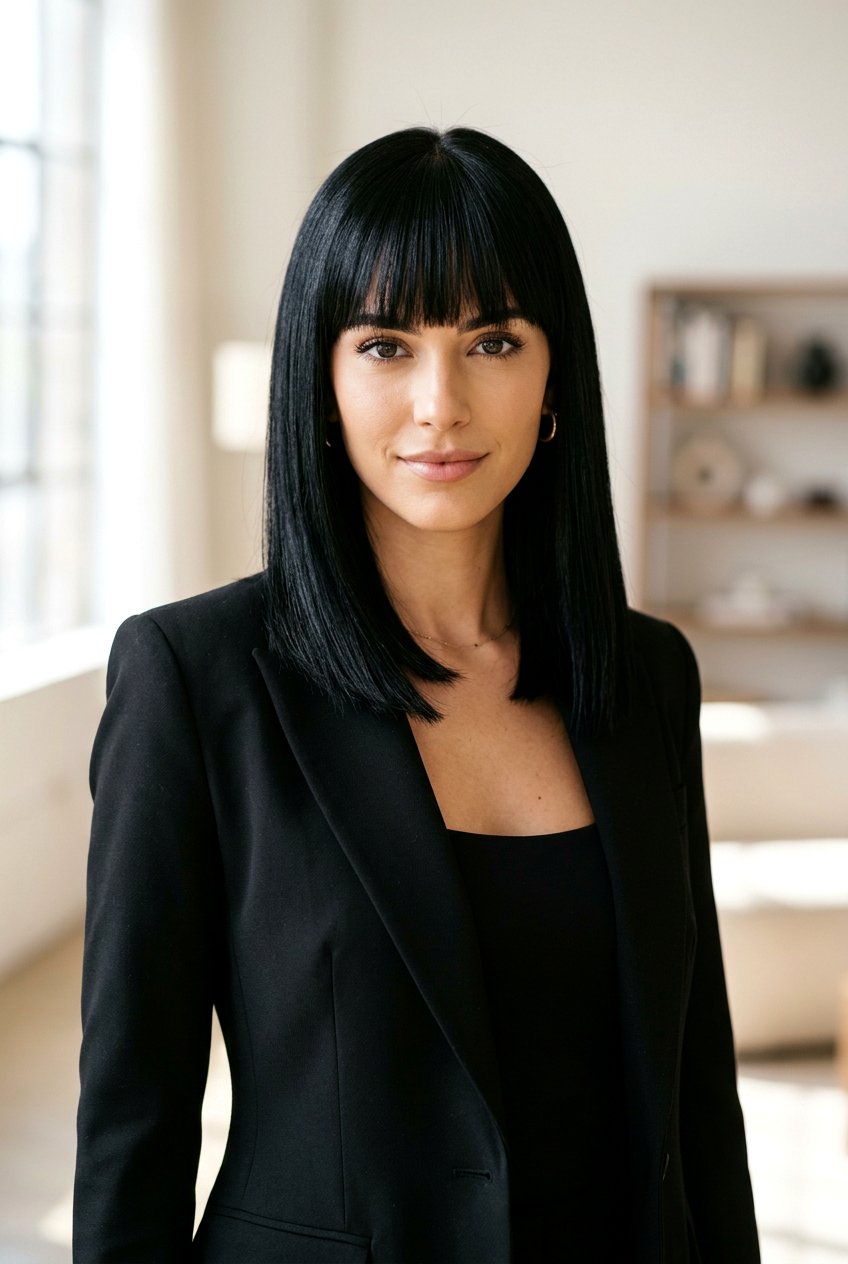 Long Blunt Cut With Straight Across Bangs - 20 long blunt haircut for straight hair - 20 long blunt haircut for straight hair