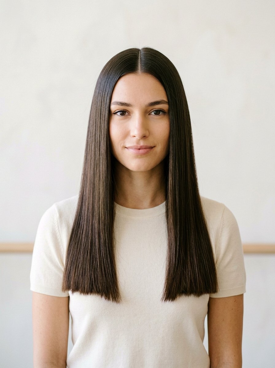 Long Blunt Straight Hair With Center Part - 20 polished straight haircut for women - 20 polished straight haircut for women