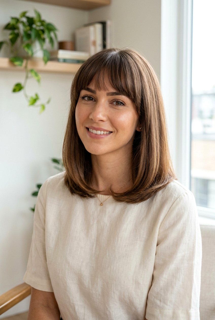 Long Bob With Brow Skimming Bangs - 20 long bob with bangs - 20 long bob with bangs