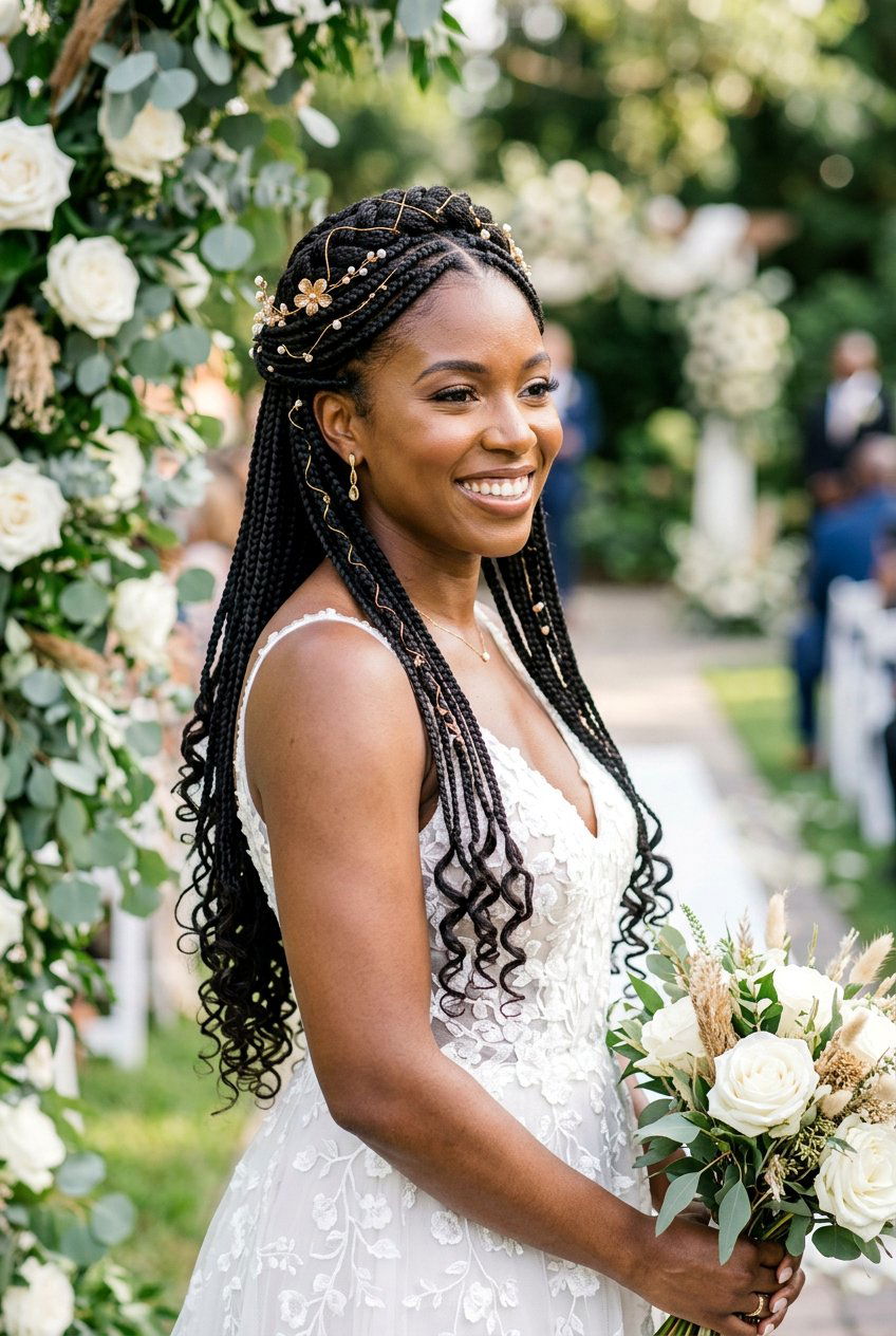 Long Box Braids Wedding Hairstyle - 20 black women bridal hairstyle ideas - 20 black women bridal hairstyle ideas