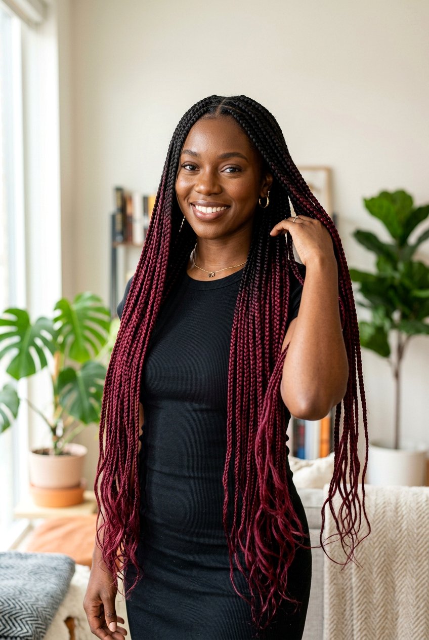 Long Box Braids With Black and Burgundy Color - 20 black hair makeover ideas - 20 black hair makeover ideas