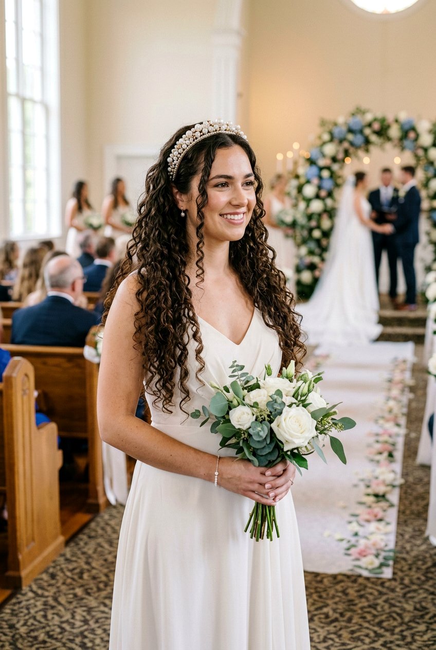 Long Bridesmaid Curls With Headband - 20 bridesmaid hairstyles with curls - 20 bridesmaid hairstyles with curls