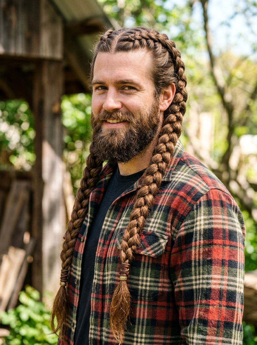 Long Brown Viking Braids - 20 viking braid hairstyles for men - 20 viking braid hairstyles for men