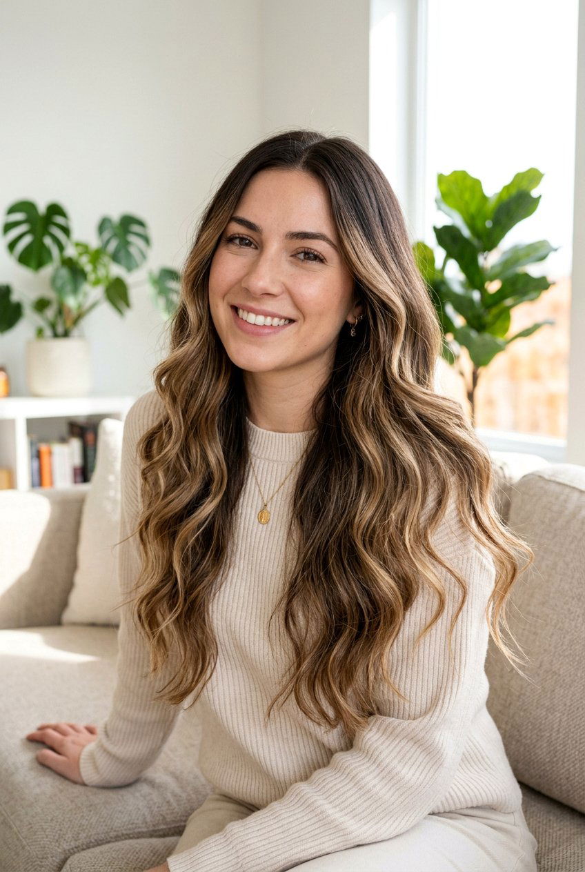 Long Brunette Hair With Beige Balayage - 20 brunette hair with soft beige highlights - 20 brunette hair with soft beige highlights