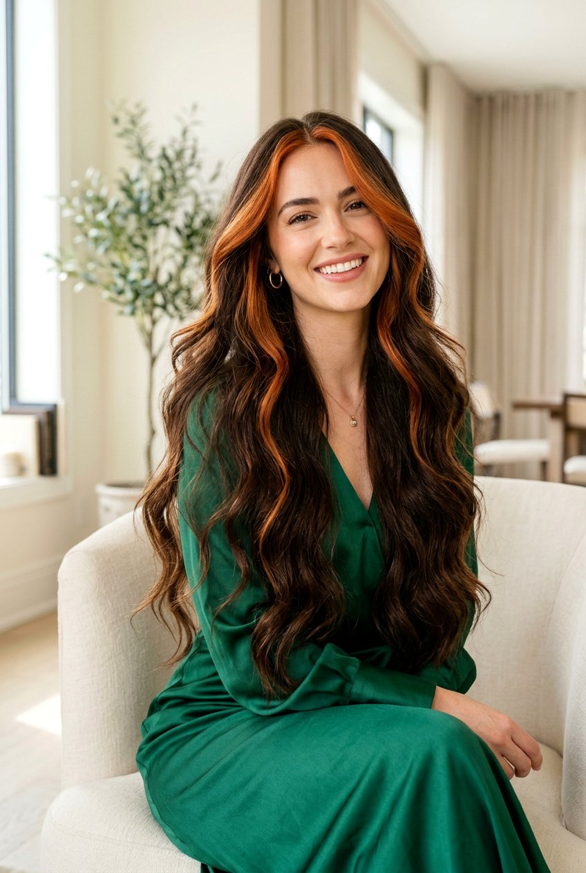 Long Brunette Hair With Copper Money Piece - 20 brunette hair with copper money piece - 20 brunette hair with copper money piece