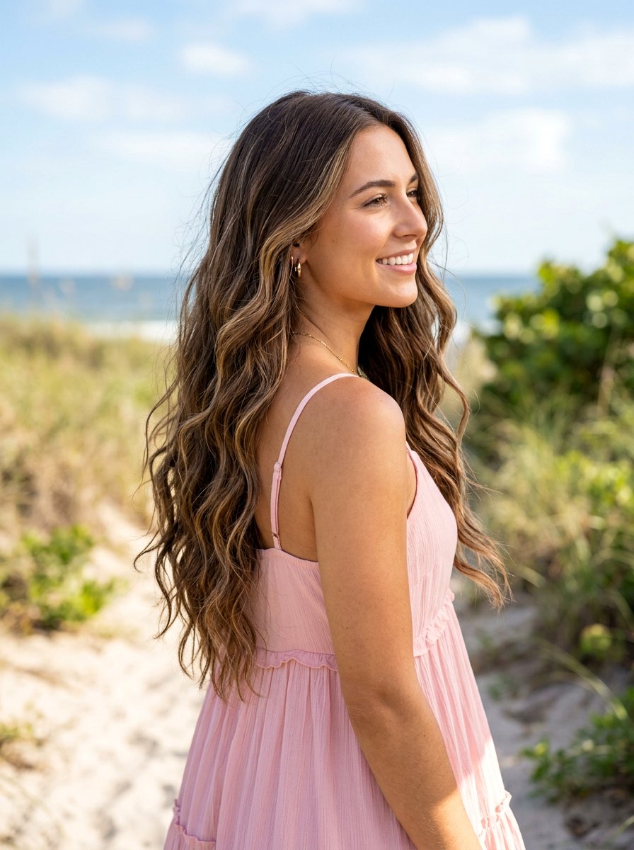 Long Brunette Waves With Subtle Babylights - 20 rich brunette with subtle highlights - 20 rich brunette with subtle highlights