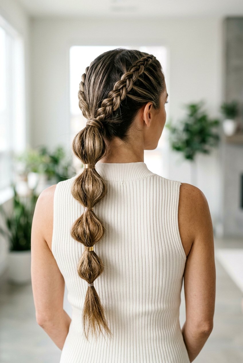 Long Bubble Ponytail With Braided Sections - 20 bubble ponytail for long hair - 20 bubble ponytail for long hair