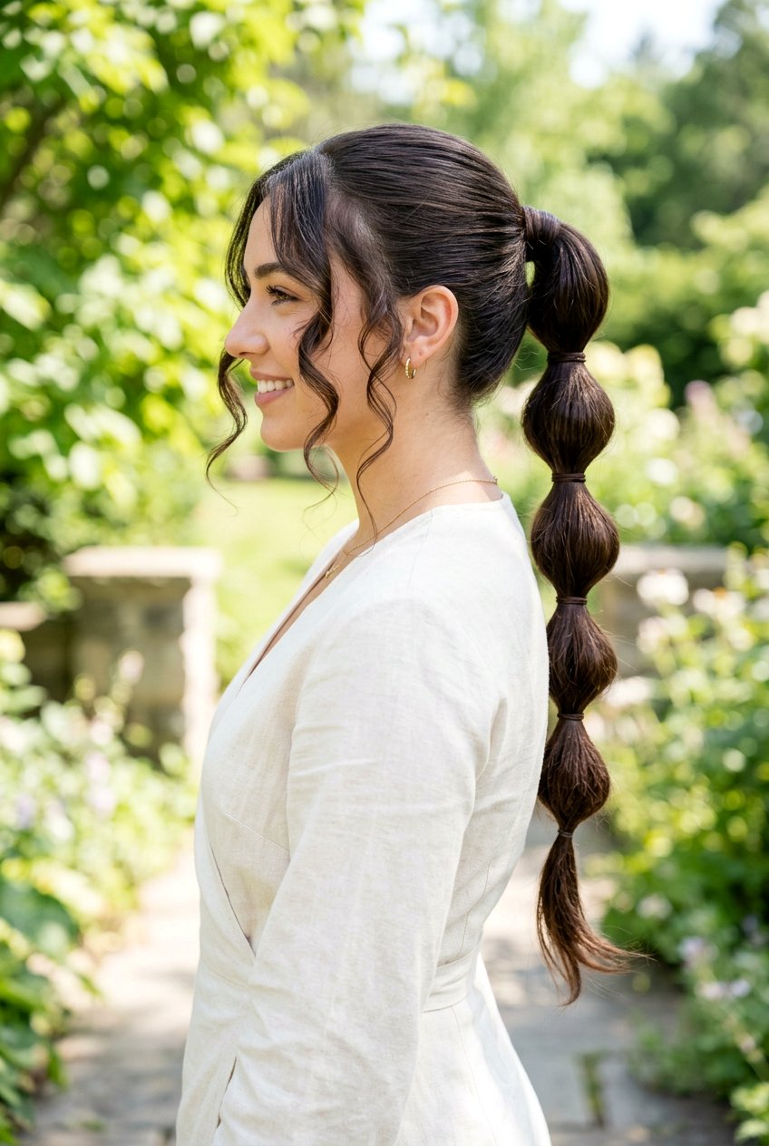 Long Bubble Ponytail With Face Framing Pieces - 20 bubble ponytail for long hair - 20 bubble ponytail for long hair