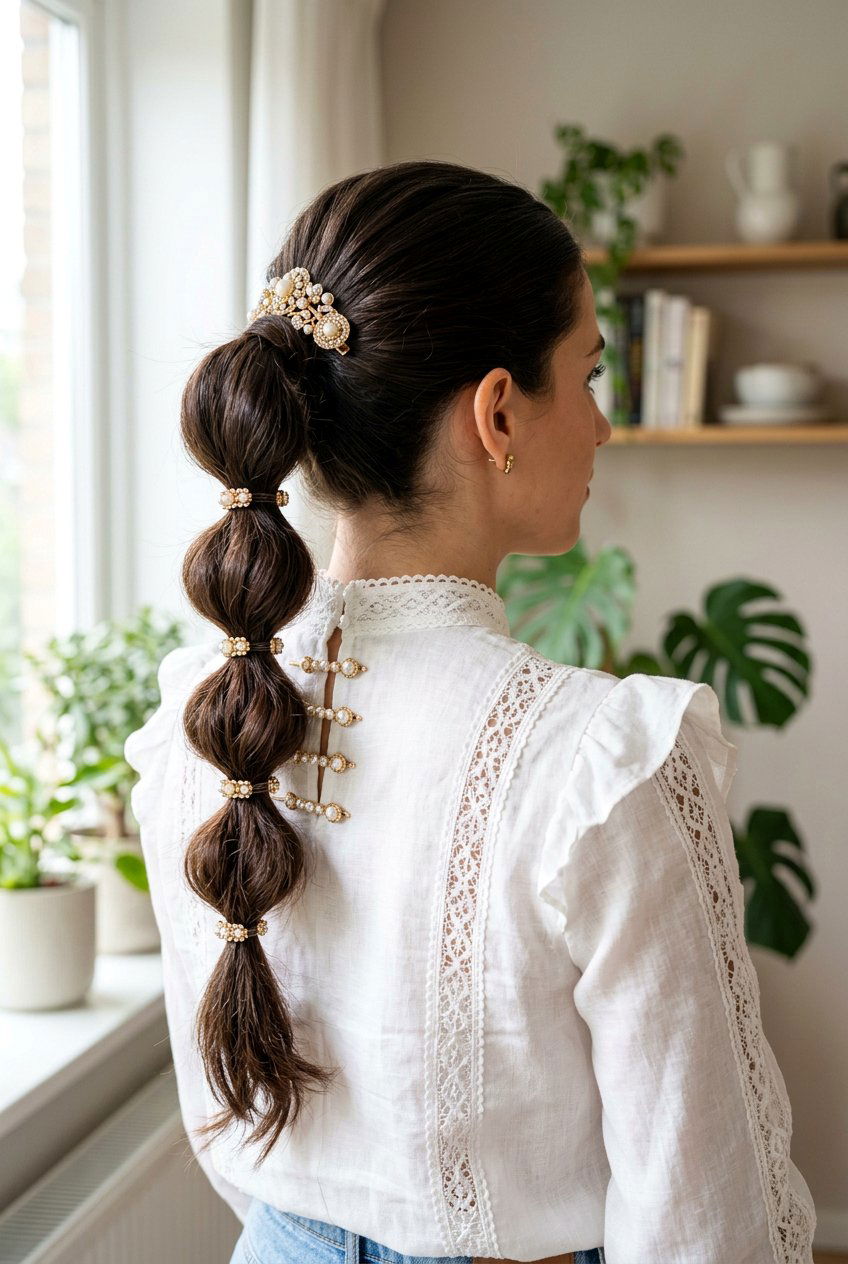 Long Bubble Ponytail With Hair Accessories - 20 bubble ponytail for long hair - 20 bubble ponytail for long hair