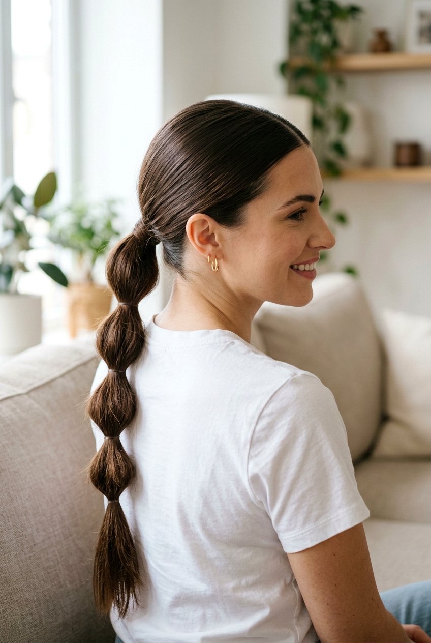 Long Bubble Ponytail With Middle Part - 20 bubble ponytail for long hair - 20 bubble ponytail for long hair
