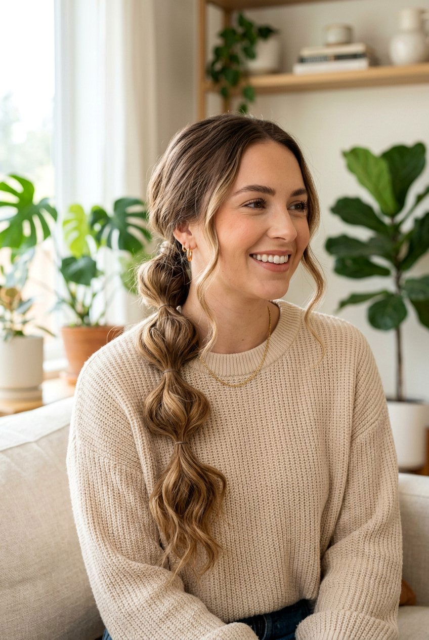 Long Bubble Ponytail With Wavy Texture - 20 bubble ponytail for long hair - 20 bubble ponytail for long hair