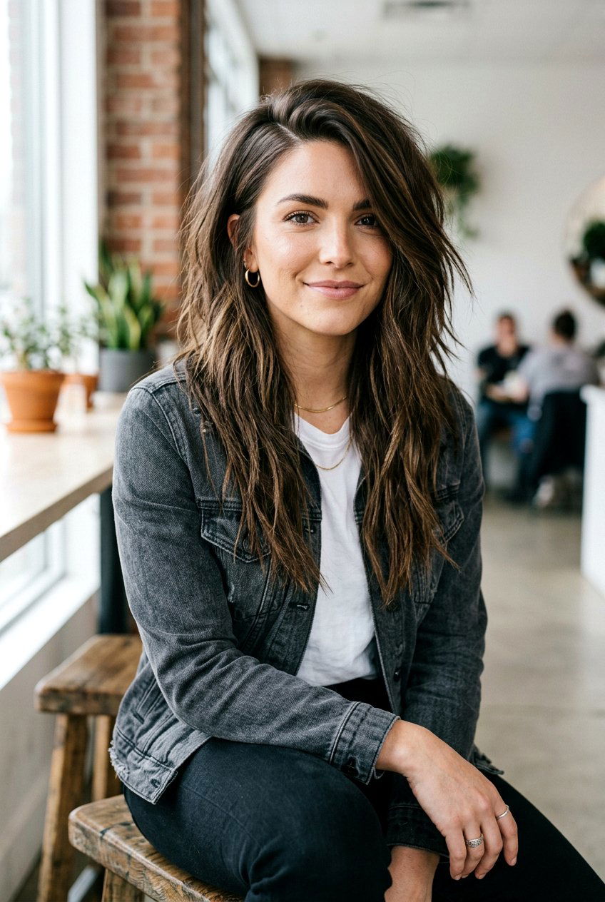 Long Choppy Layers With Deep Side Part - 20 long haircut with deep side part - 20 long haircut with deep side part