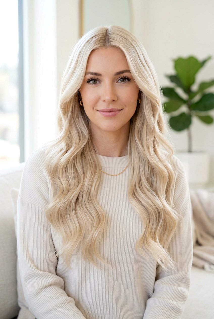 Long Creamy Platinum Blonde With Soft Waves - 20 creamy platinum blonde hair - 20 creamy platinum blonde hair