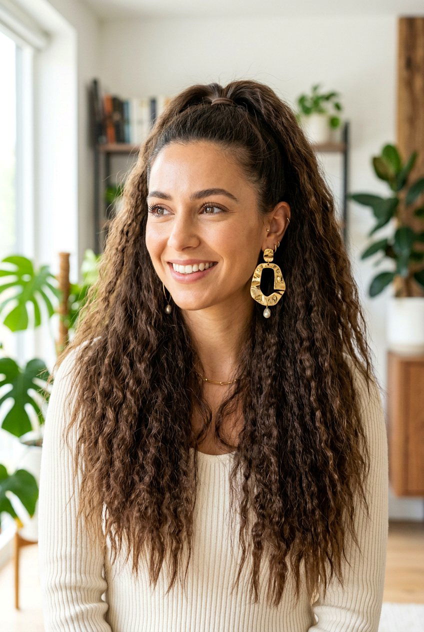 Long Crimped Hair With Half Up - 20 concert hairstyles for long hair - 20 concert hairstyles for long hair