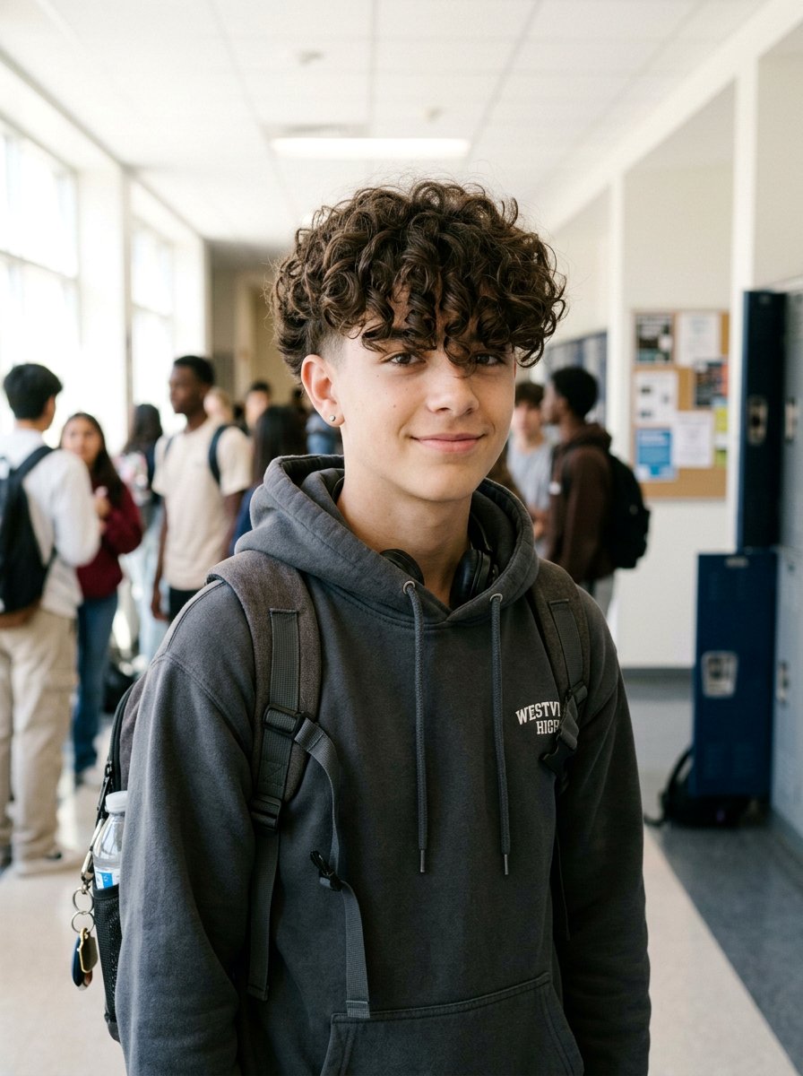 Long Curly Fringe - 20 school haircut for teenage boys with curls - 20 school haircut for teenage boys with curls