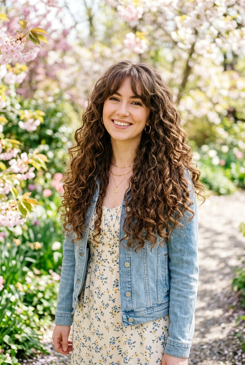 Long Curly Hair With Curtain Bangs - 20 curtain bangs for curly hair - 20 curtain bangs for curly hair