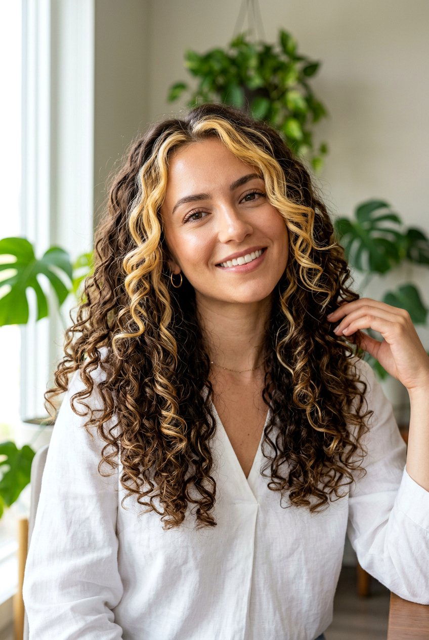 Long Curly Hair With Layered Money Piece - 20 curly layers for long hair women - 20 curly layers for long hair women