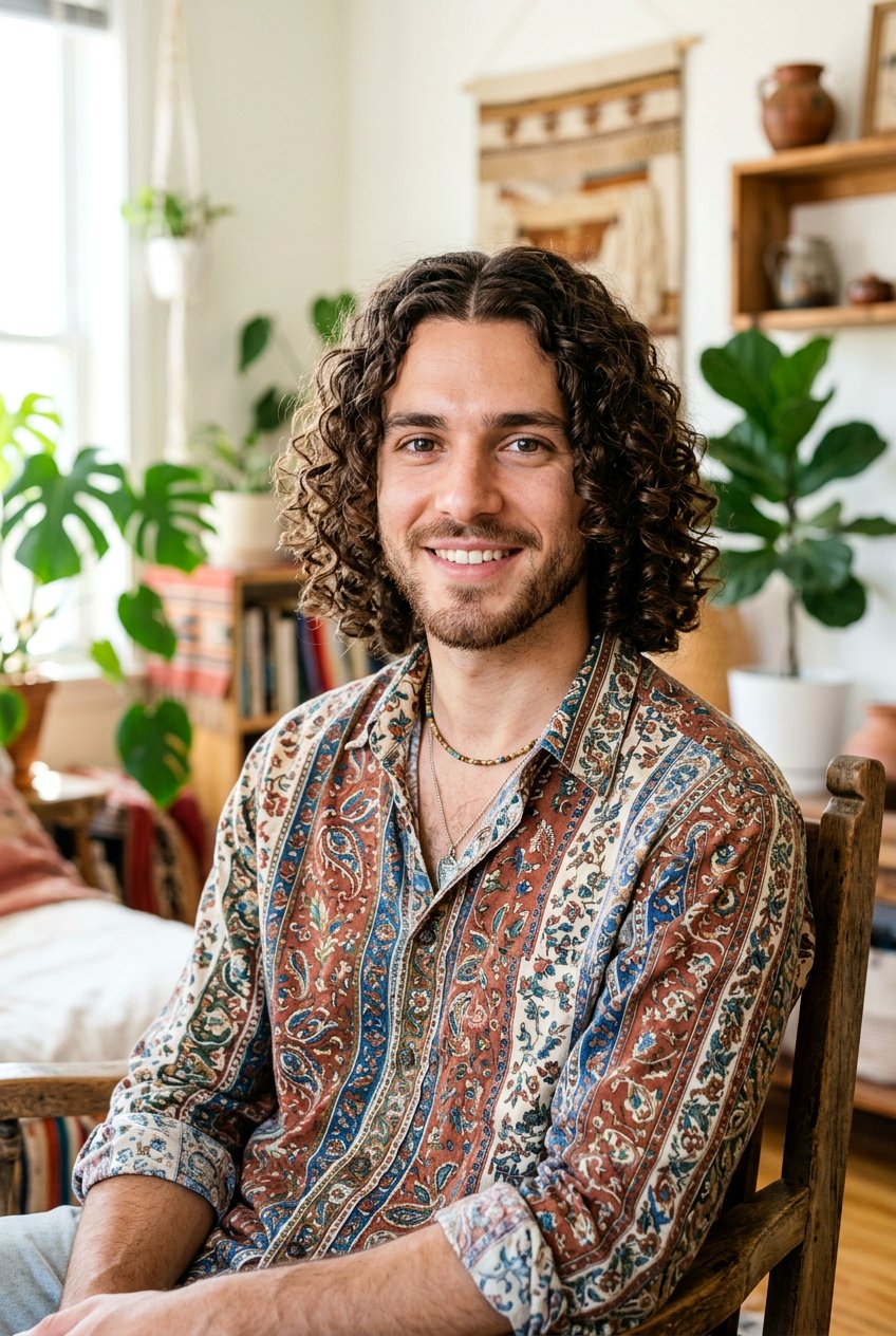 Long Curly Hair With Middle Part - 20 mens haircut for curly thick hair - 20 men’s haircut for curly thick hair