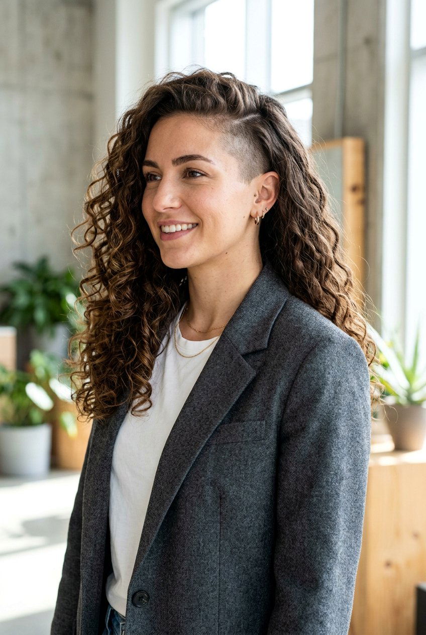 Long Curly Hair with Side Undercut - 20 undercut curls hairstyle for women - 20 undercut curls hairstyle for women