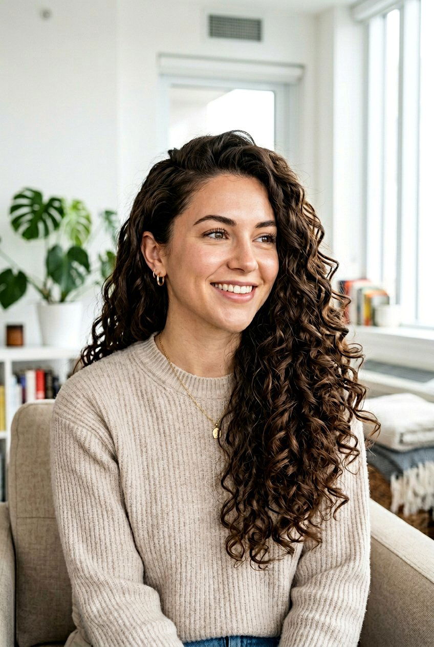 Long Curly Haircut With Side Part For Heart Shaped Face - 20 curly haircut for heart shaped face - 20 curly haircut for heart shaped face