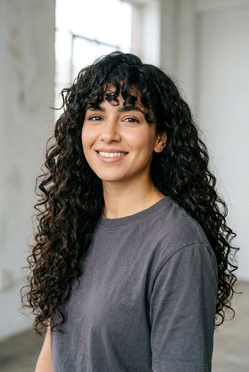 Long Curly Haircut With Thick Fringe - 20 long haircut for naturally curly hair - 20 long haircut for naturally curly hair