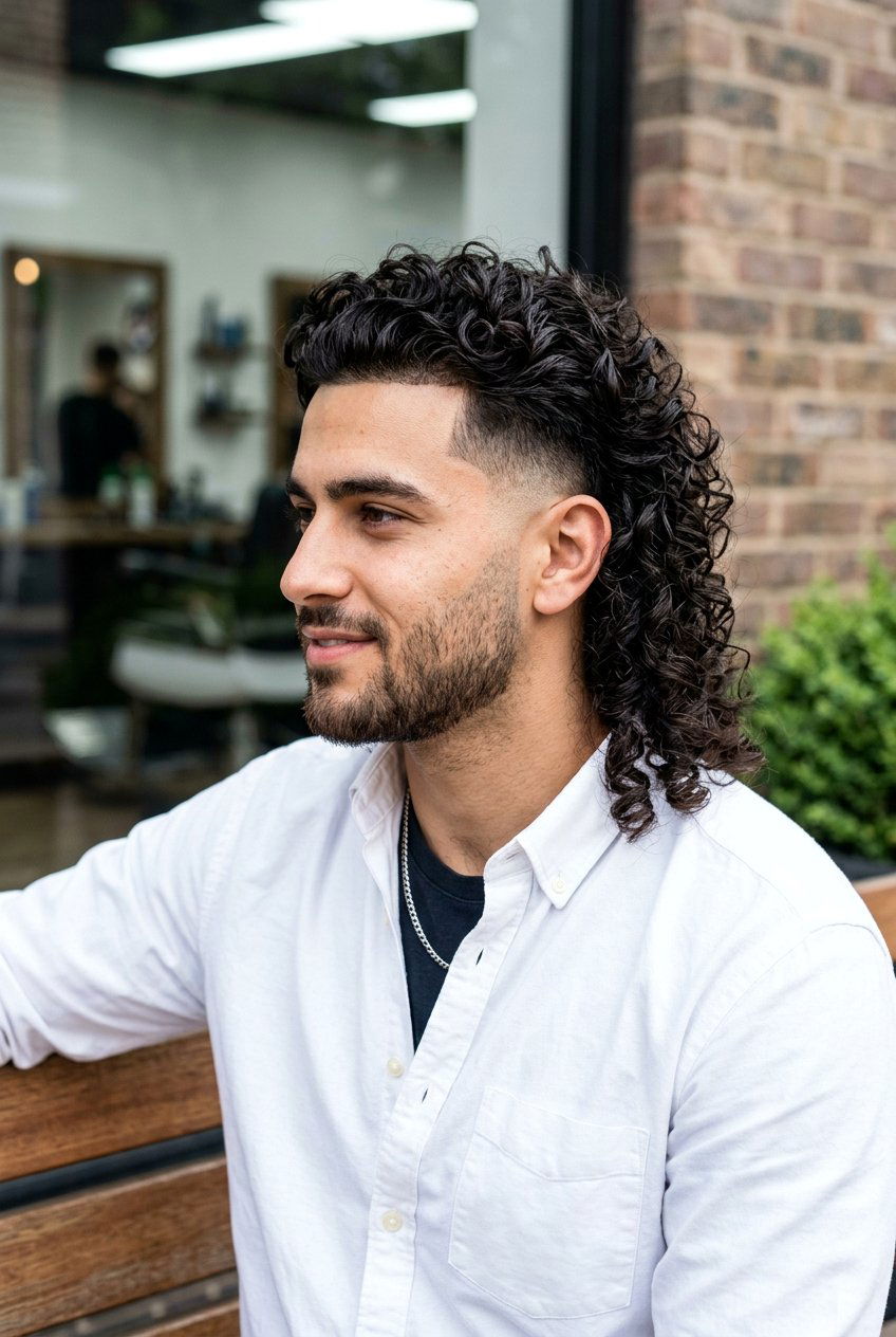 Long Curly Mullet With Skin Taper Fade - 20 curly mullet with taper fade - 20 curly mullet with taper fade