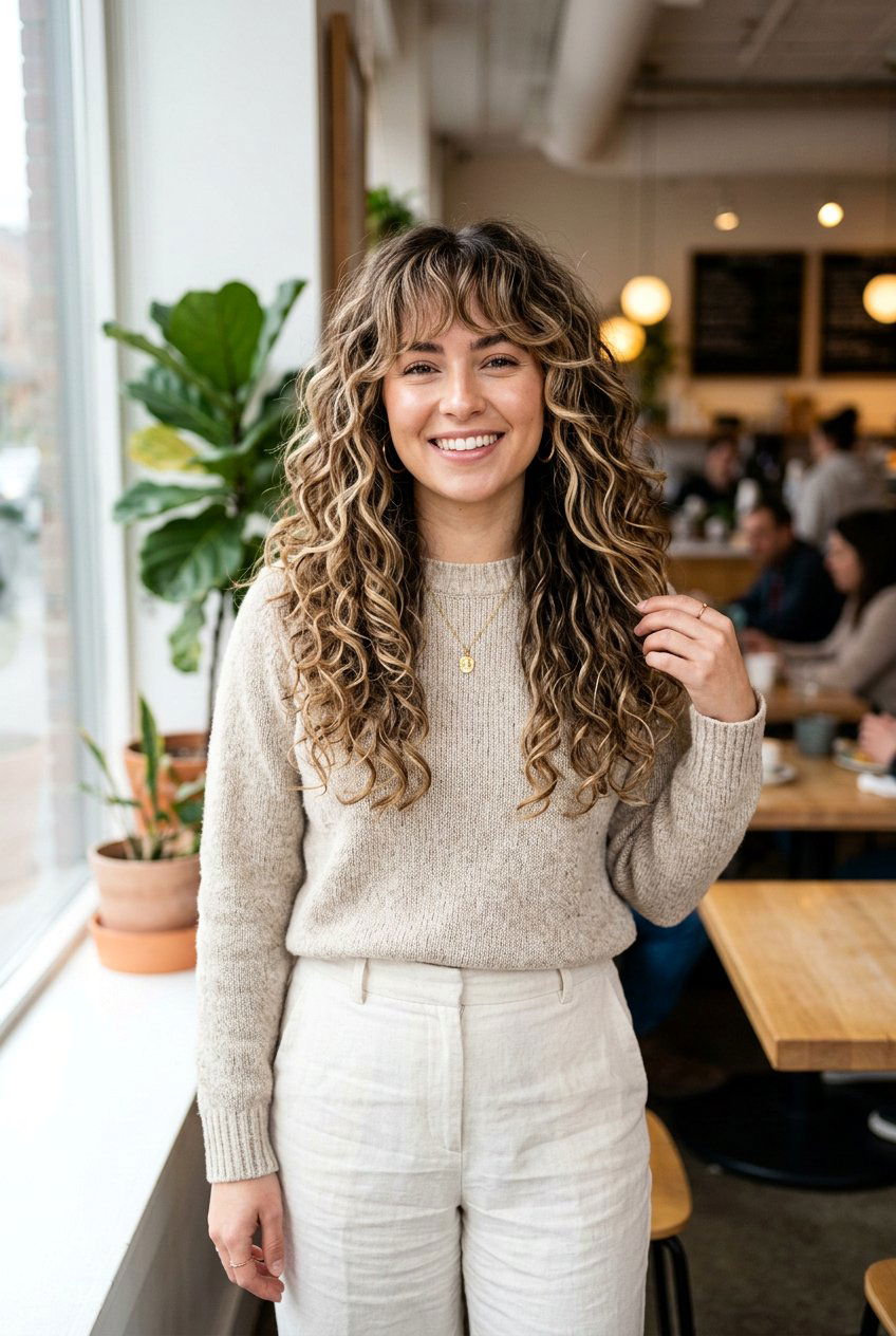 Long Curly Shag With Bangs And Highlights - 20 long curly shag with bangs - 20 long curly shag with bangs
