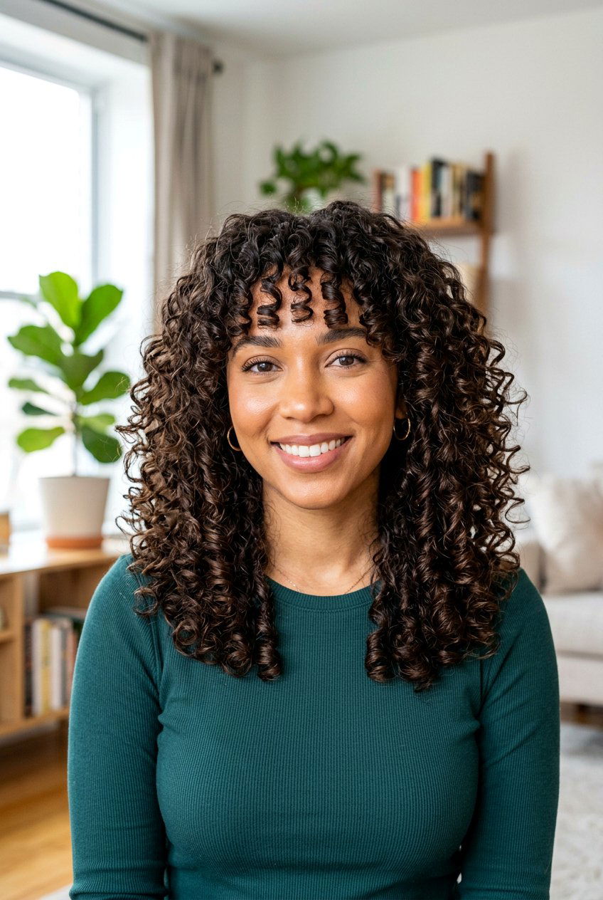 Long Curly Shag With Bangs For 3B 3C Curls - 20 long curly shag with bangs - 20 long curly shag with bangs