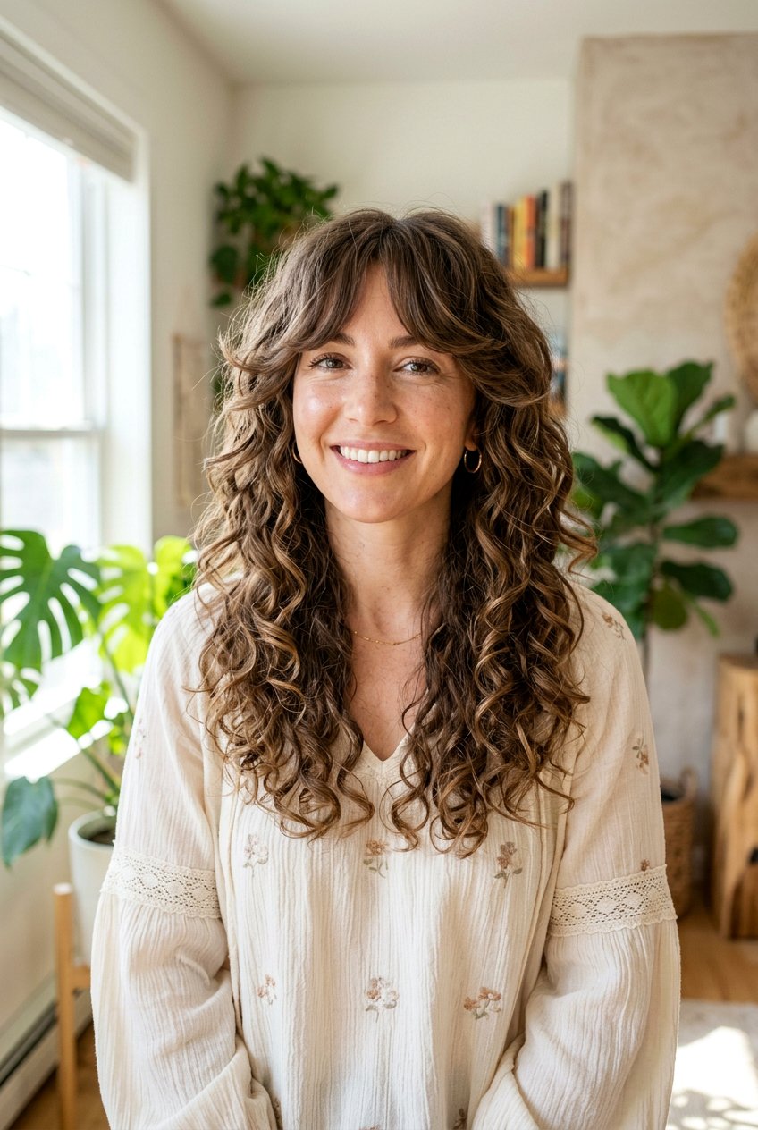 Long Curly Shag With Curtain Bangs - 20 long curly shag with bangs - 20 long curly shag with bangs