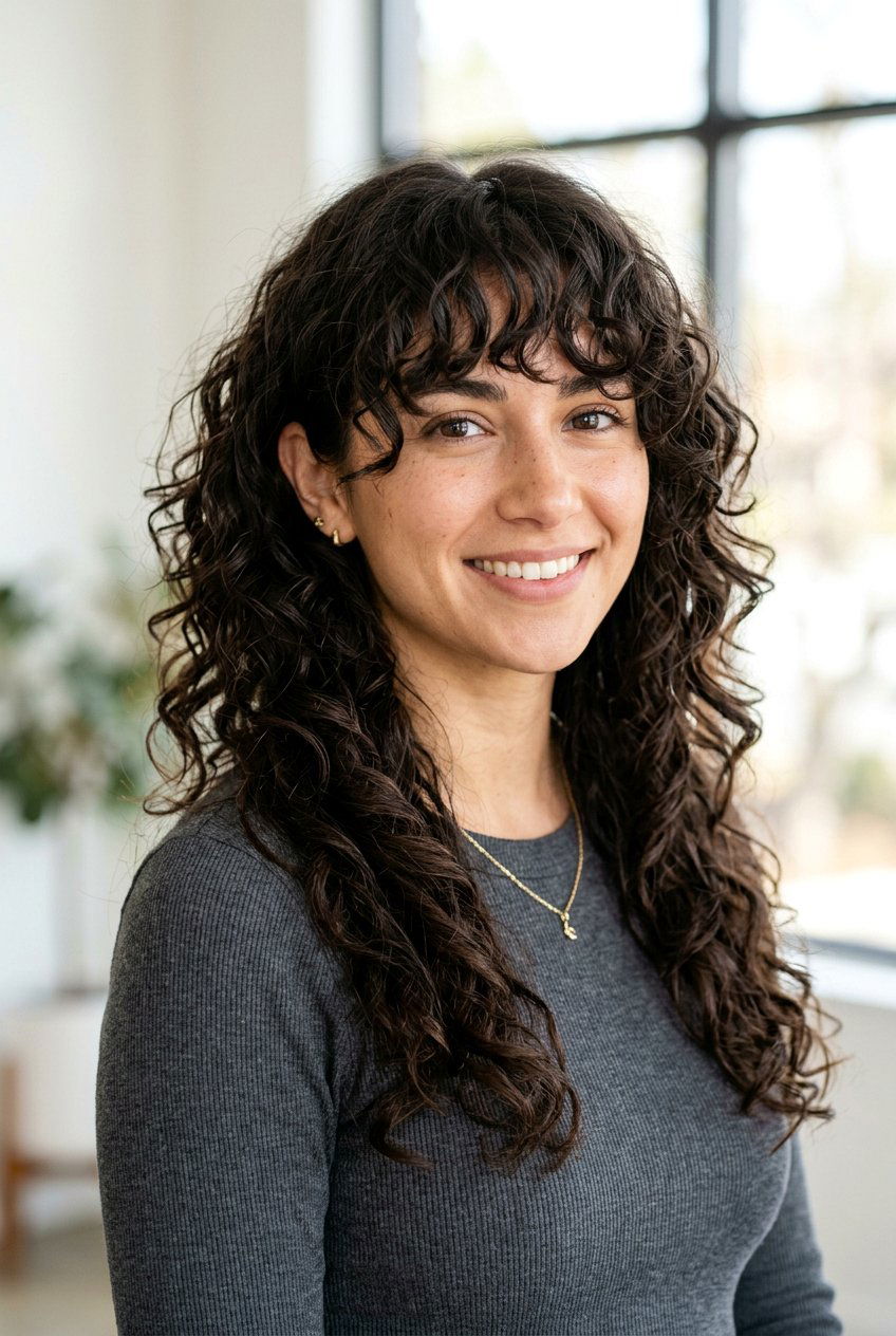 Long Curly Shag With Face Framing Bangs - 20 long curly shag with bangs - 20 long curly shag with bangs