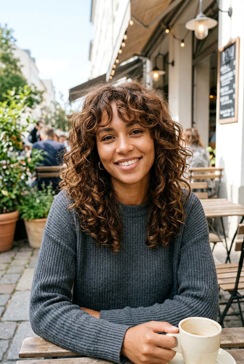 Long Curly Shag With Low Maintenance Bangs - 20 long curly shag with bangs - 20 long curly shag with bangs