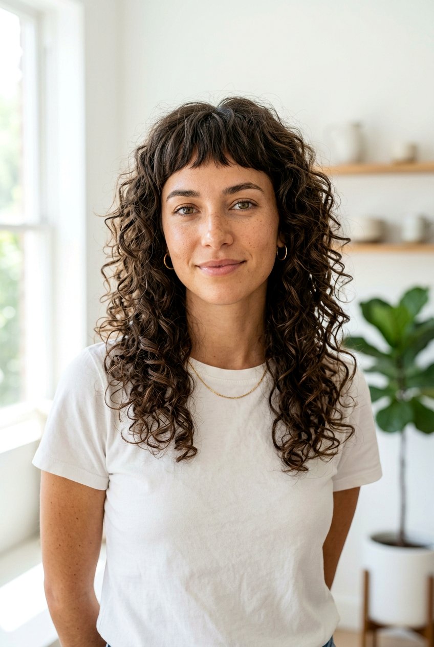 Long Curly Shag With Micro Bangs - 20 long curly shag with bangs - 20 long curly shag with bangs