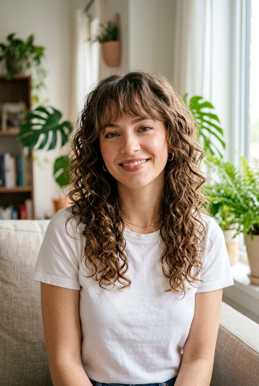 Long Curly Shag With Wispy Bangs - 20 long curly shag with bangs - 20 long curly shag with bangs