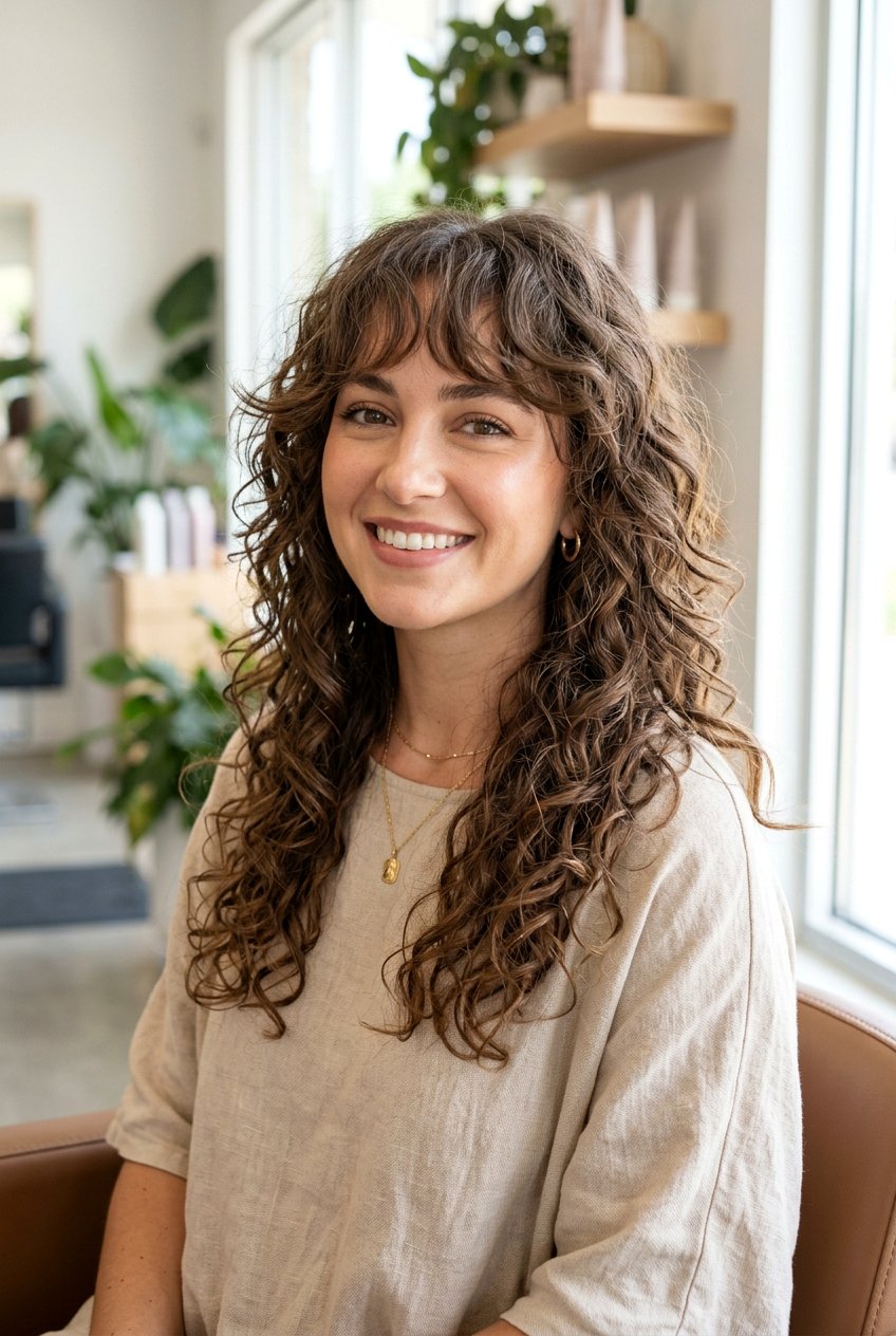 Long Curly Shag With Wispy Curtain Bangs - 20 long curly shag with bangs - 20 long curly shag with bangs