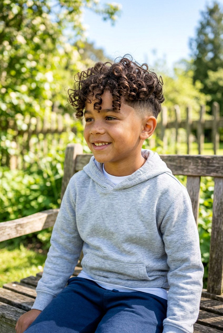 Long Curly Top with Tapered Sides for Mixed Boys - 20 mixed boys curly haircuts - 20 mixed boys curly haircuts