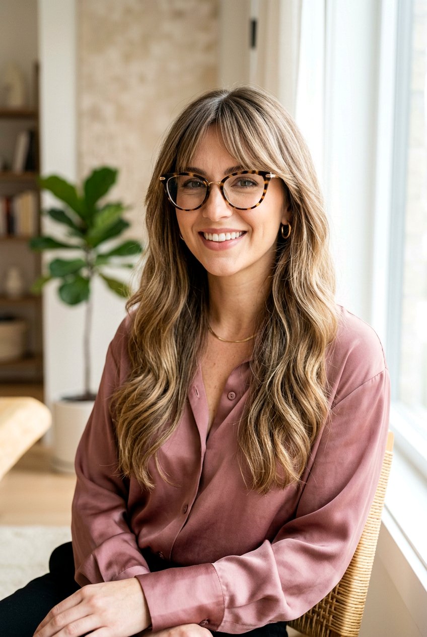 20 Flattering Long Bangs for Women with Glasses Looks
