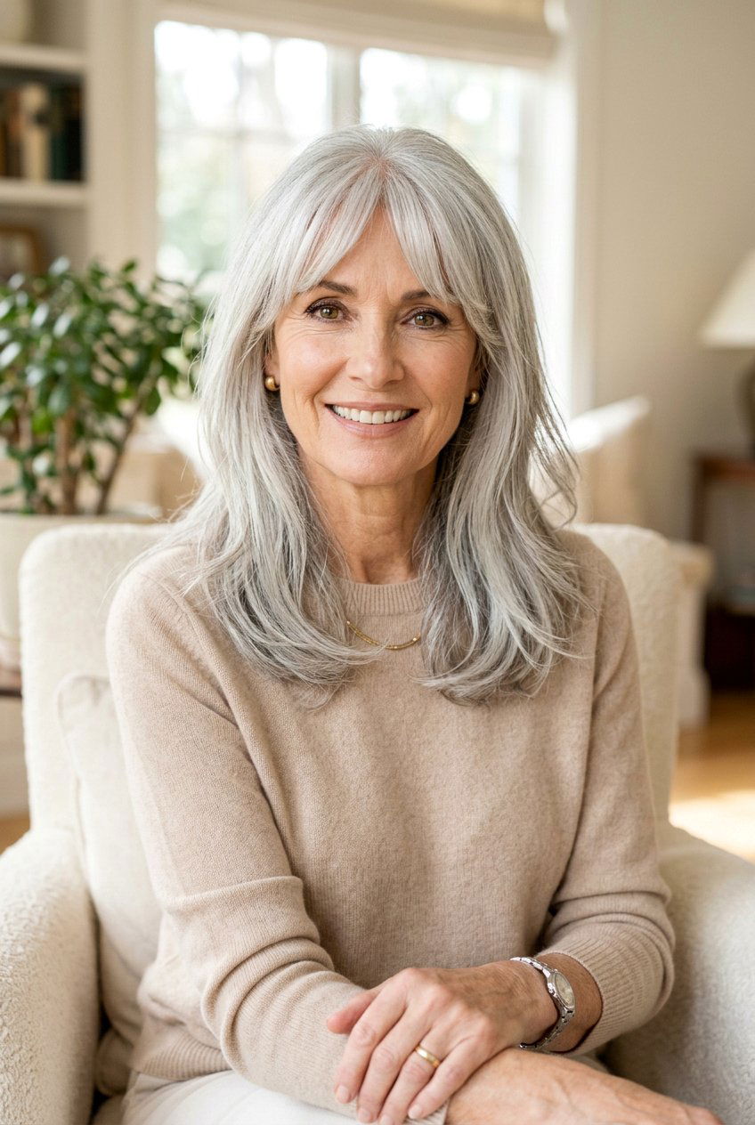 Long Curtain Bangs - 20 soft fringe haircut for mature women - 20 soft fringe haircut for mature women