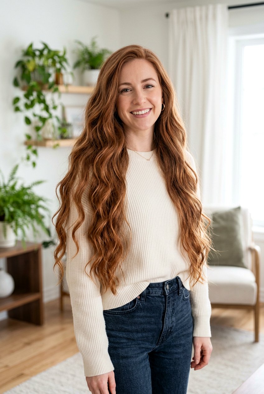 Long Dusty Copper Waves - 20 dusty copper hair color - 20 dusty copper hair color