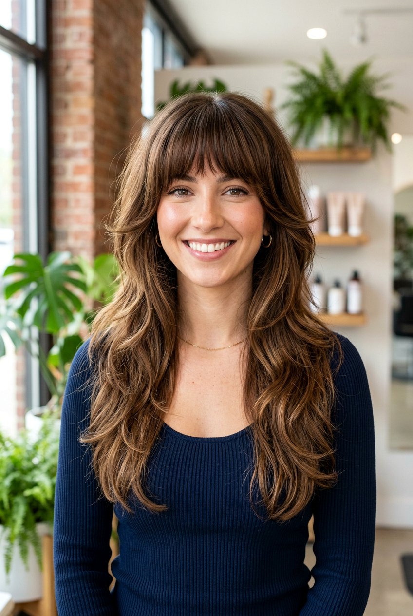 Long Face Butterfly Cut With Side Bangs - 20 butterfly layers with side bangs - 20 butterfly layers with side bangs