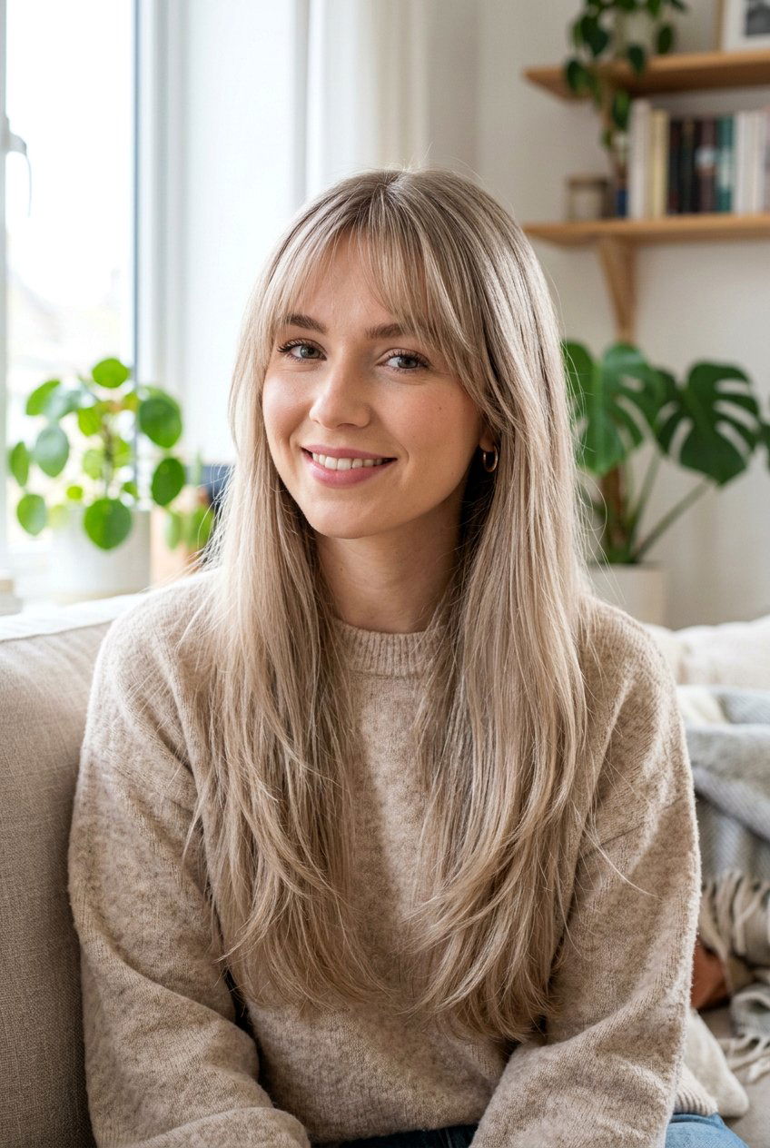 Long Fine Hair With Soft Layered Face Framing Bangs - 20 long fine hair with soft layers - 20 long fine hair with soft layers