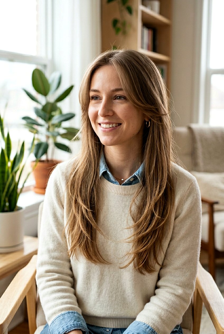 Long Fine Hair With Soft Layered Side Part - 20 long fine hair with soft layers - 20 long fine hair with soft layers