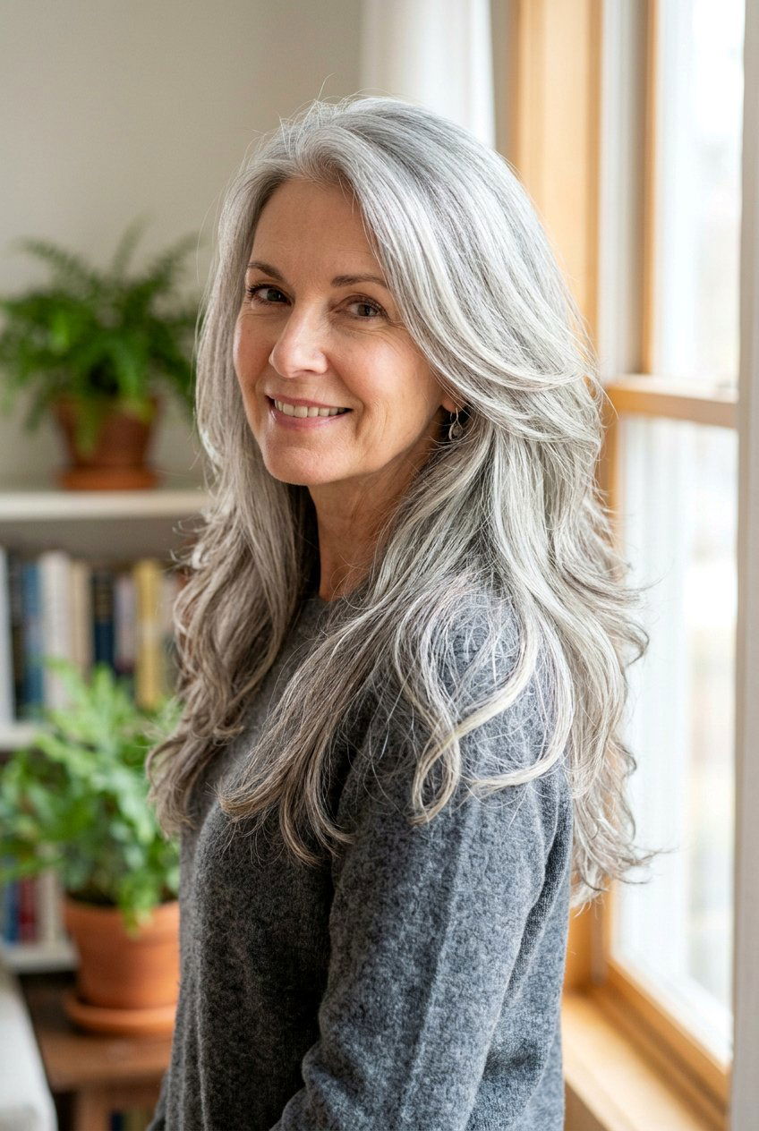 Long Gray Hair With Layers - 20 transition to gray hair styles - 20 transition to gray hair styles
